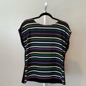 Vince Camuto Black Multicolor Striped Blouse Size Small EUC